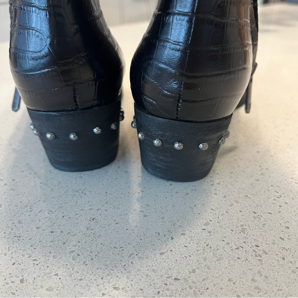 Sam Edelman Black Leather Cowboy Western Boots with Crocodile-Embossed Pattern - Picture 4 of 7